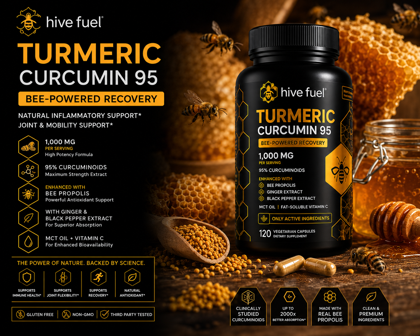 Hive Fuel Turmeric Dietary Supplement Capsules