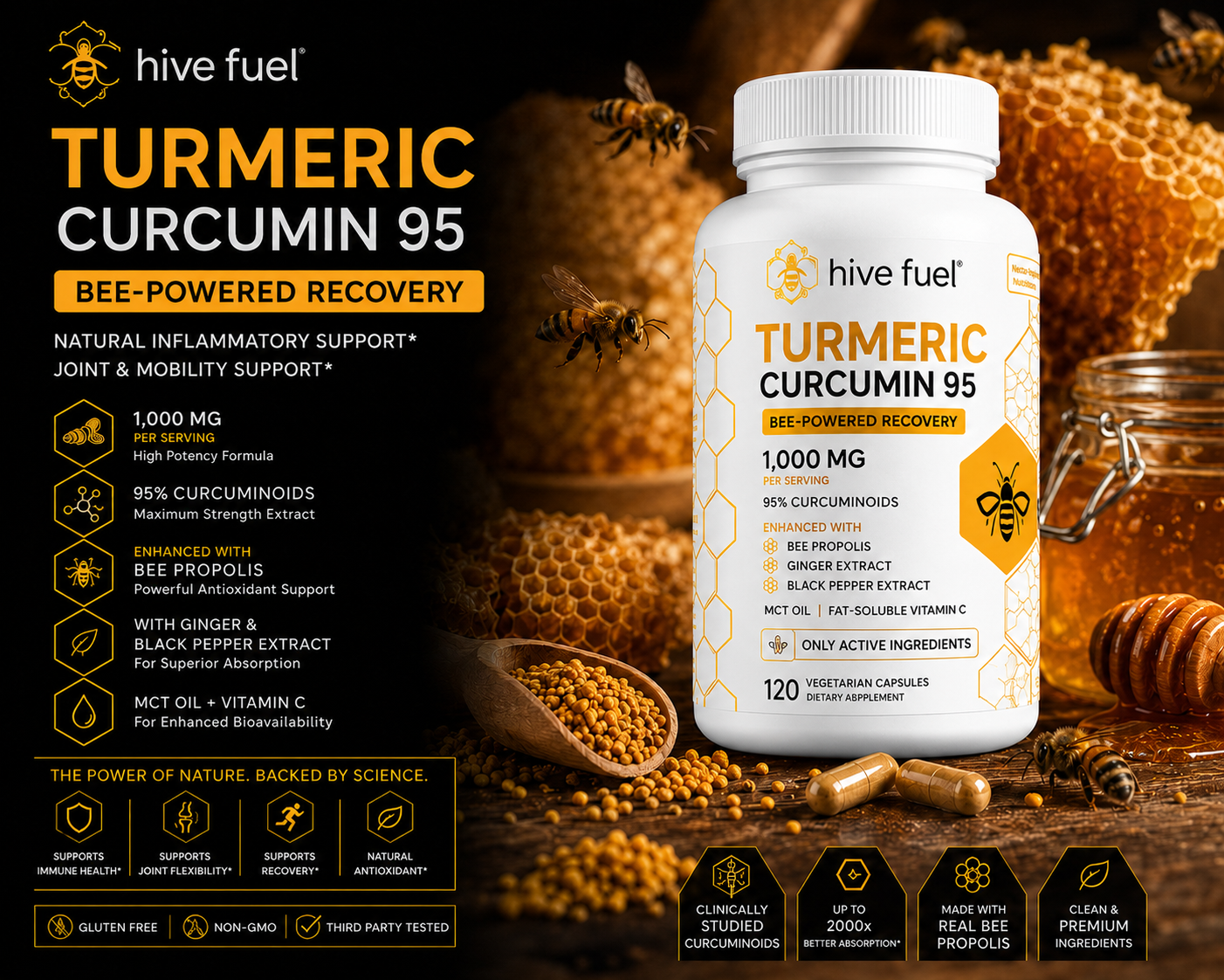 Hive Fuel Turmeric Dietary Supplement Capsules